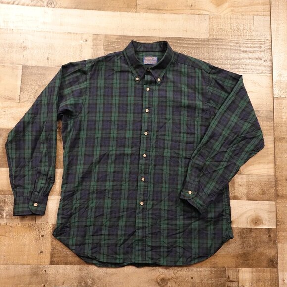 Pendleton Sir Pendleton Wool Shirt Men’s XL Green Navy Plaid USA Made